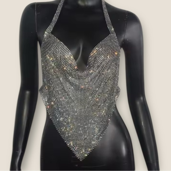 CuratedxEdit | Rhinestone Halter Top | OS | Silver - Picture 1 of 8